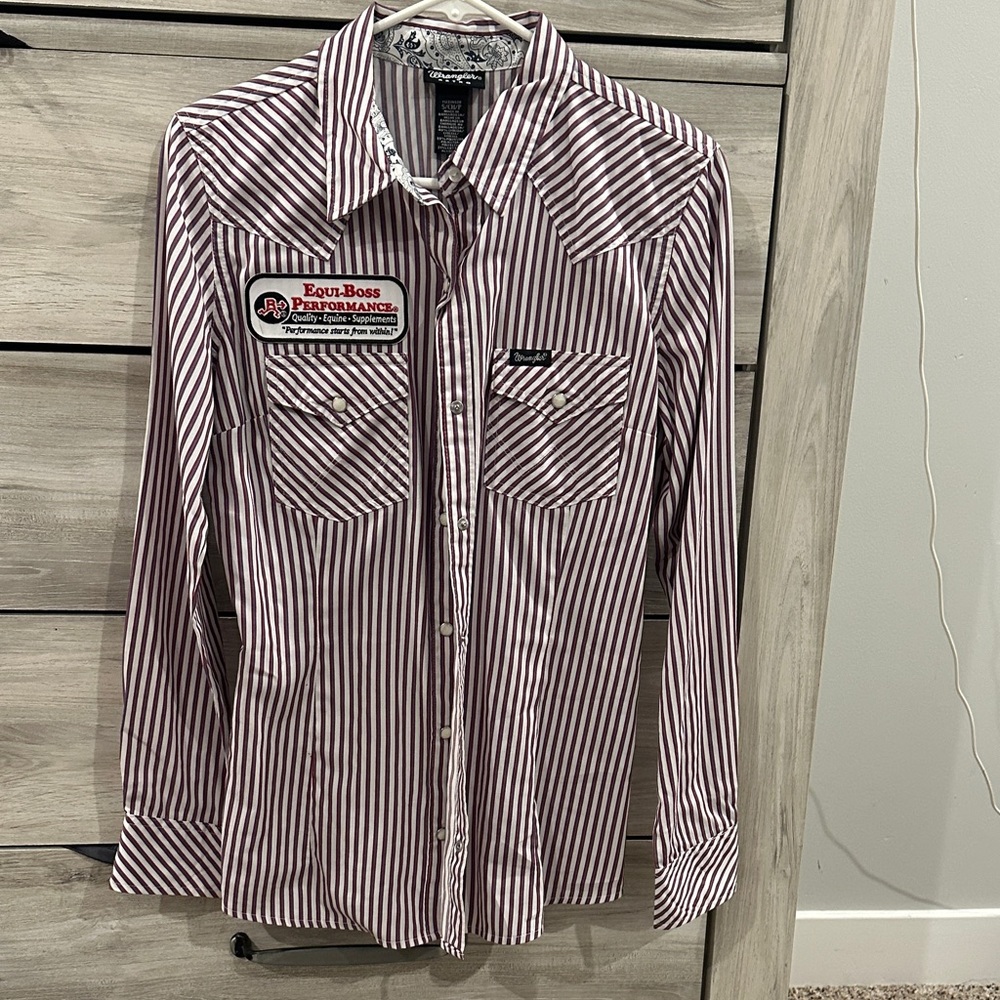 Wrangler Women's Striped Button Down Shirt - Red and White